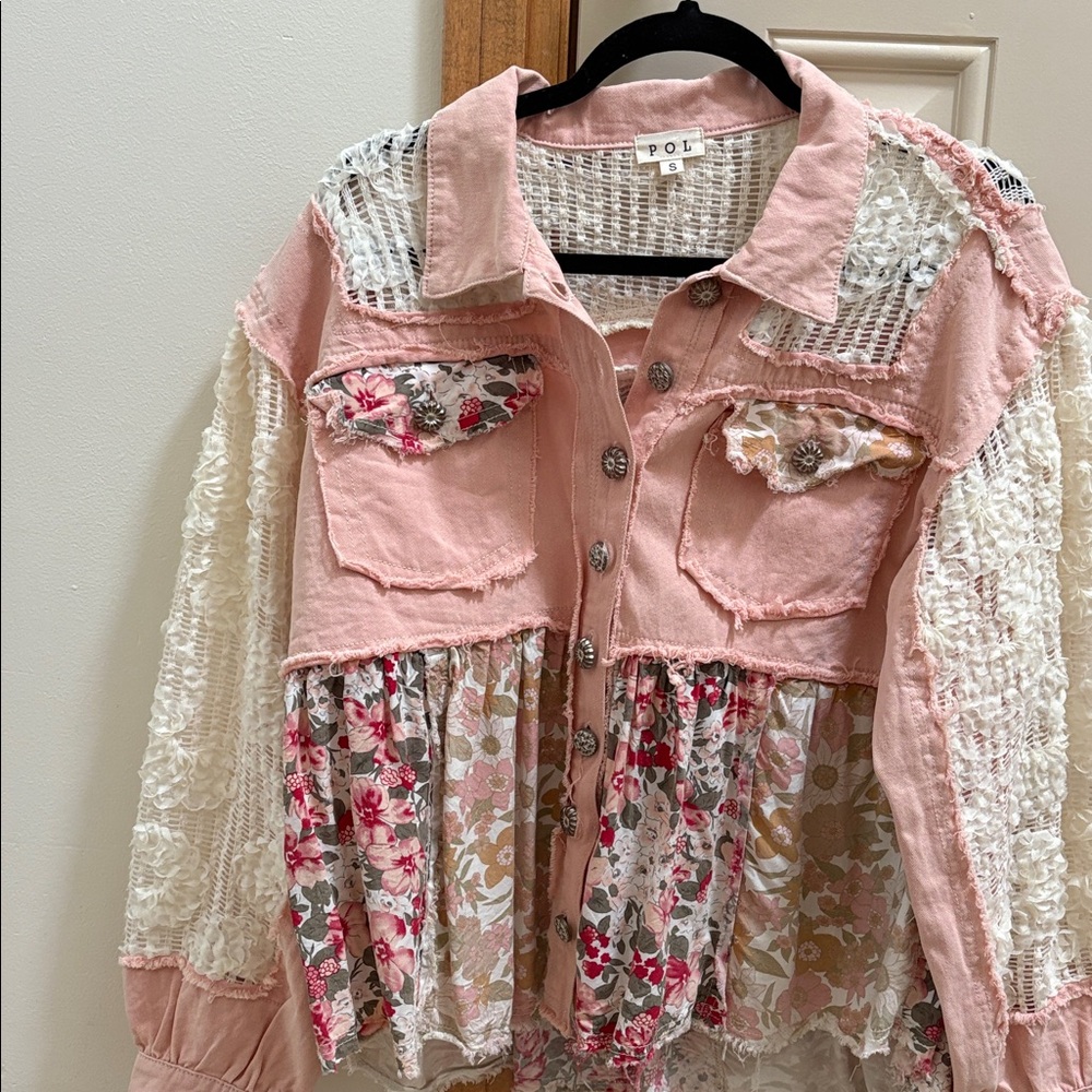 POL Pink and Cream Patchwork Jacket